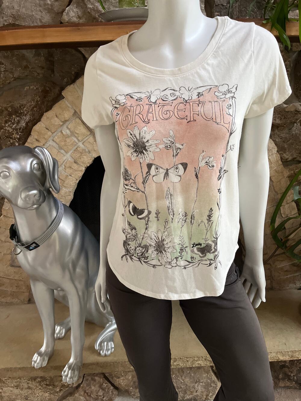 Lucky Brand Grateful Soft Short Sleeve Cream Shirt Women's Size Small
